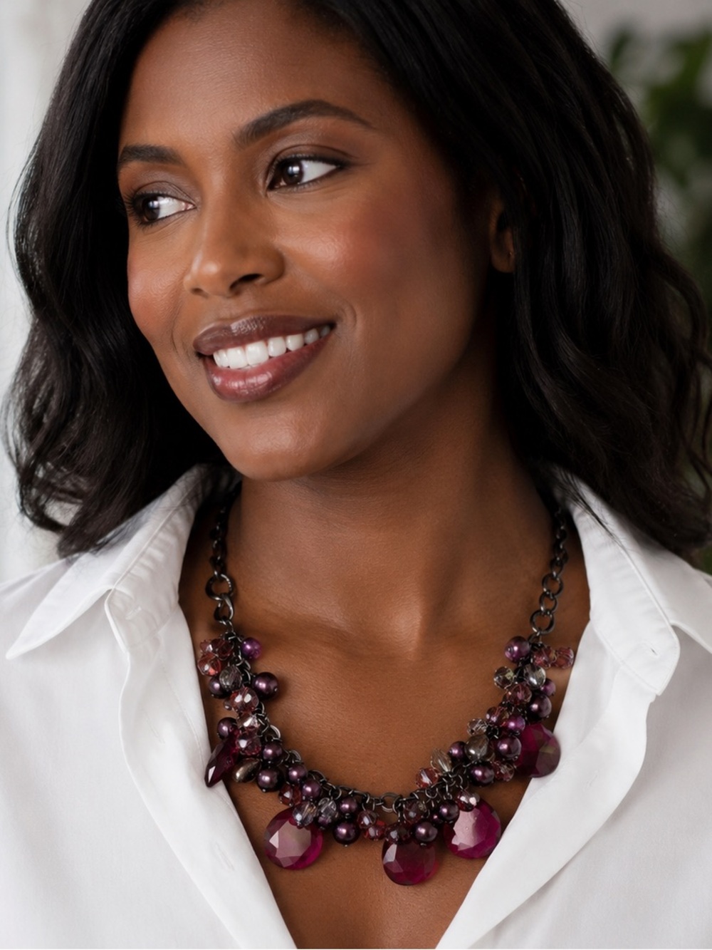 White House Black Market Purple Cluster Necklace